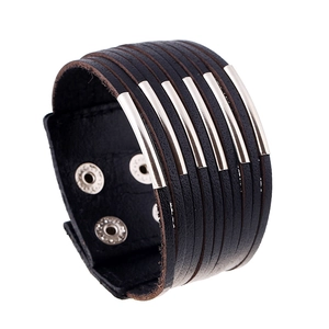 Vintage Punk Cowhide Leather Bracelet For Men Women Wide Multilayer Wrap Bangle With Copper Tube Metal Decoration Rock Jewelry