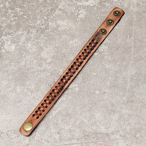 Retro brown braided leather bracelet with adjustable bronze metal snap buttons