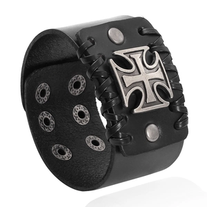 Bracciale in Pelle Punk Hip Hop da Uomo Vintage Ampio Polsino Medaglione a Croce Rivetto Intrecciato in Pelle Gioielli Regalo