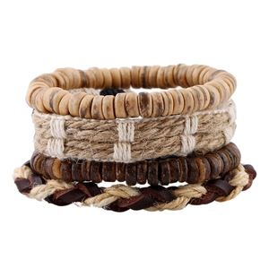Retro Herren Geflochtenes Rindsleder Armband Hanfseil Kokosnussschale Perlen Wickelarmbänder Bohemian Ethno Herrenschmuck