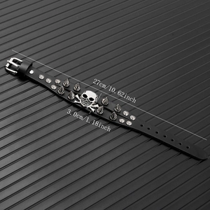 Punk rock skull leather bracelet for men with silver studs and adjustable buckle closure