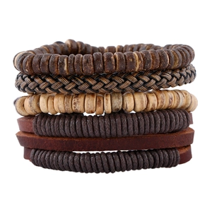 Vintage Men Braided Leather Bracelets Multi-Layer Cowhide Coconut Shell Wristband For Men Unisex Retro Ethnic Style Jewelry