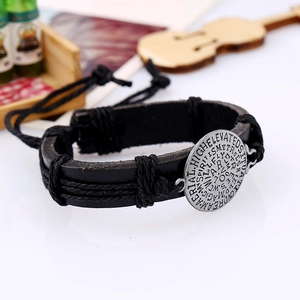 Vintage-Punk-Lederarmband mit geflochtenem Seil und gravierter Silbermetallplatte