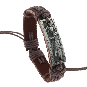 Vintage Leather Braided Bracelet With Alloy Rose Charm Adjustable Punk Gothic Wristband Jewelry For Men Women