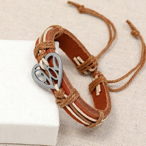 Vintage multi-layer braided leather bracelet with heart pendant and adjustable drawstring