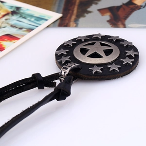 Retro punk leather cord necklace with a silver star pendant for fashion accessories