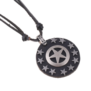 Vintage Punk Star Pendant Necklace Handmade Cowhide Leather Cord Alloy Pentagram Long Chain For Men Women Rock Jewelry