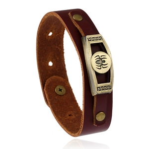 Bracciale in Lega di Pelle di Vacchetta Retro Punk per Uomo Donna Vintage Fatto a Mano Totem Ragno Borchia Bottone a Pressione Regolabile Gioielli