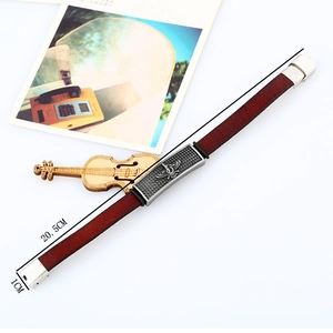 Vintage brown leather woven bracelet for men with eagle totem and metal clasp, 20.5cm long