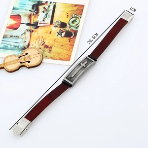 Men's retro cross leather bracelet in dark brown with 20.5cm silver metal buckle