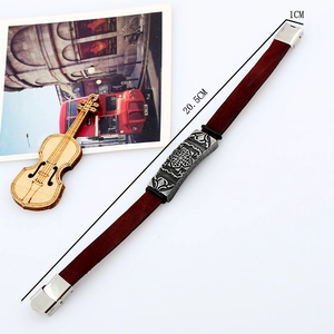 Retro brown leather cross bracelet with stainless steel buckle, 20.5cm length for men