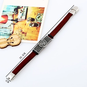 Retro brown leather bracelet with silver yin yang bagua charm for men and women