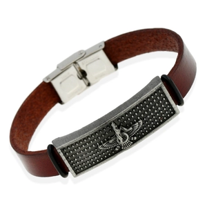 Retro Men Cowhide Leather Bracelet With Faravahar Metal Charm Stainless Steel Clasp Antique Silver Punk Jewelry Bracelet