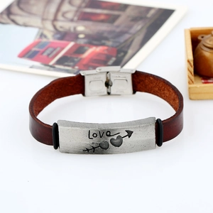 Vintage Lederarmband in Braun mit Love Gravur und Edelstahl-Verschluss für Paare
