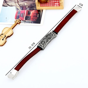 Retro brown leather bracelet for men with silver cross charm and stainless steel buckle