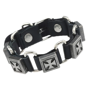 Bracelet Punk Rétro en Cuir de Vachette pour Hommes Femmes Bracelet à Charme Relief Croix de Malte en Alliage Bijoux Rock Biker Vintage