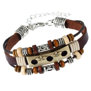 Vintage Punk Multi-Layer Cowhide Leather Bracelet For Men Women Handmade Beaded Alloy Butterfly Cross Pendant Adjustable Bracelet Jewelry
