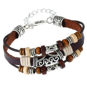 Handgefertigtes Punk-Mehrschicht-Lederarmband in Braun mit Perlen und Legierungsanhängern