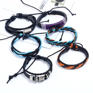 Lot de 6 bracelets rétro multicouches en cuir tressé pour homme en couleurs variées