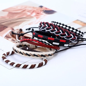 Men's retro braided leather bracelets set featuring multi-layer styles and woven texture