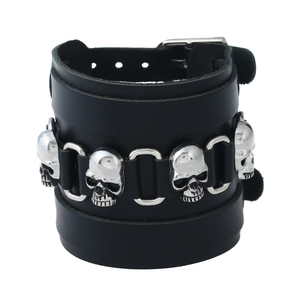 Bracciale Largo in Pelle Punk per Uomo Testa di Teschio in Lega Gothic Rock Bracciale a Polsino in Pelle di Vacca Regolabile Gioielli di Moda