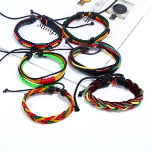 6-piece set of multilayer woven leather bracelets in retro punk reggae style colors