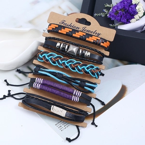 Ensemble de 6 bracelets en cuir multicouches vintage avec tressage punk et clous