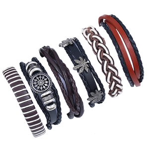 Vintage Punk Leather Bracelet Collection Multi Layer Woven Hemp Rope Alloy Charm Retro Bohemian Fashion Jewelry For Men Women