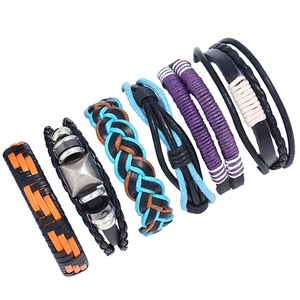 Bracelet Multicouche Tressé en Cuir de Vache Vintage Punk Pour Unisexe Combinaison Rétro Fait Main Réglable en Corde de Chanvre Alliage