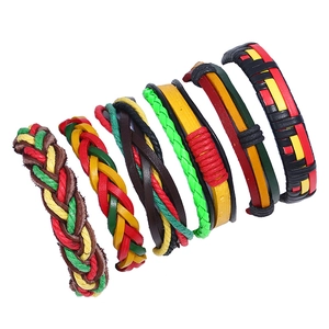 Punk Vintage Braided Multi-Layer Leather Bracelet Collection For Men Women Reggae Rasta Style Colorful Handmade Cord Bracelets Jewelry