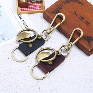 Retro vintage leather keychain set with bird charms and spring hooks for men in black and brown