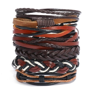 Vintage Braided Cowhide Leather Bracelet Bohemian Punk Multi-Layer Adjustable Wax Cord Jute Rope Bracelet For Men Women
