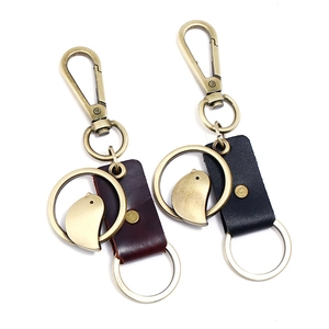 Vintage Retro Cowhide Leather Keychain For Men Zinc Alloy Bird Charm Spring Hook Key Ring Car Accessory Personalized Gift