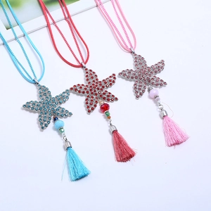Damen Seestern Halskette mit Quasten und Kristallen in Blau, Rot und Rosa Varianten