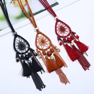 Bohemian dreamcatcher layered fringe necklace with colorful beads and gemstones