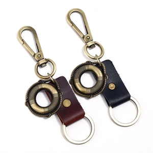 Vintage Leather Alloy Keychain For Men Women Retro Bronze Metal Keyring Industrial Car Key Chain Accessory Gift