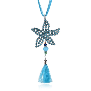 Böhmische Legierung Strass Seestern Anhänger Halskette Mit Langer Quaste Koreanische Samt Pulloverkette Für Damen Schmuck