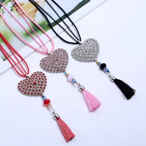 Fashion alloy heart necklace with crystal tassels in red, pink, and black colors
