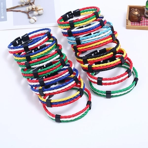 Bracelets tressés en cuir PU avec boucles noires mates et divers motifs colorés