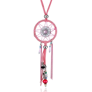 Bohemian Vintage Dreamcatcher Pendant Necklace For Women Alloy Suede Cord Tassel Multilayer Beaded Teardrop Long Sweater Chain