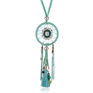 Bohemian Dreamcatcher Pendant Necklace Long Sweater Chain For Women Alloy Synthetic Suede Tassel Rhinestone Ethnic Jewelry
