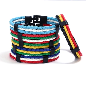 Bracelet Tissé à la Main en Cuir PU Drapeau National pour Hommes Femmes Fan Sportif Souvenir Italie Allemagne Espagne France Brésil Portugal Bracelet Multi Drapeaux