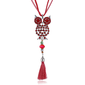 Collana Lunga Gufo in Lega Vintage con Strass e Nappa Catena Bohemian per Maglione Donna Gioielli Accessori Abbigliamento