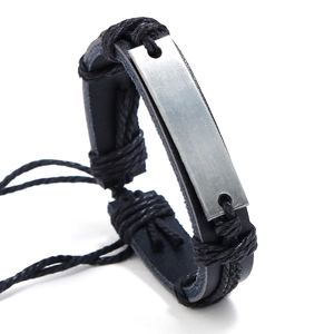 Vintage Punk Men Leather Bracelet Cowhide Alloy Metal Plate Multi-layer Braided Adjustable Hand-woven Cuff Jewelry