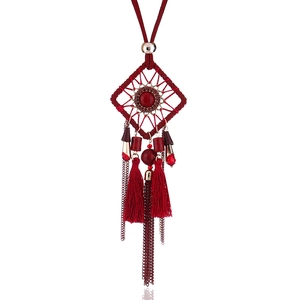 Sautoir Attrape-rêves Bohème pour Femmes Vintage Alliage Tissé à la Main Suède Synthétique Glands Perles en Résine Bijoux
