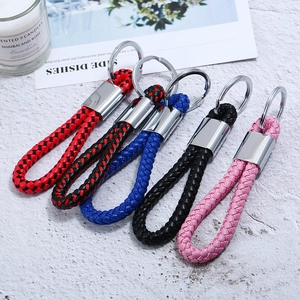 Braided faux leather keychains in multiple colors with polished silver metal rings