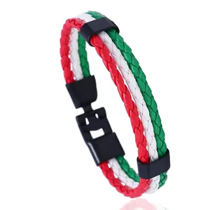 Détail du bracelet tressé drapeau italien en cuir PU avec fermoir magnétique noir