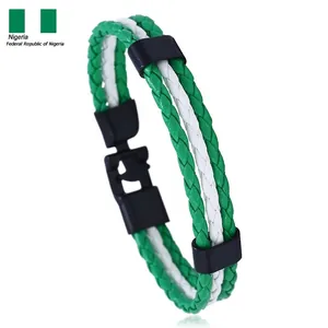 Détail du bracelet tressé drapeau Nigeria avec fermoir magnétique noir mat