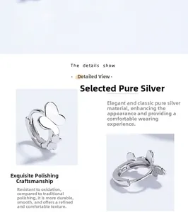 Detailed macro view showing the S925 sterling silver hallmark on butterfly hoop earrings