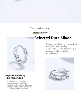 Macro detail of S925 sterling silver bamboo hoop earrings with polished finish and hallmark